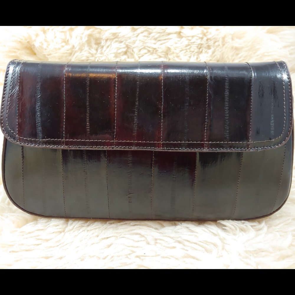 MODA SPANA Eel Skin Clutch/Purse, Brown